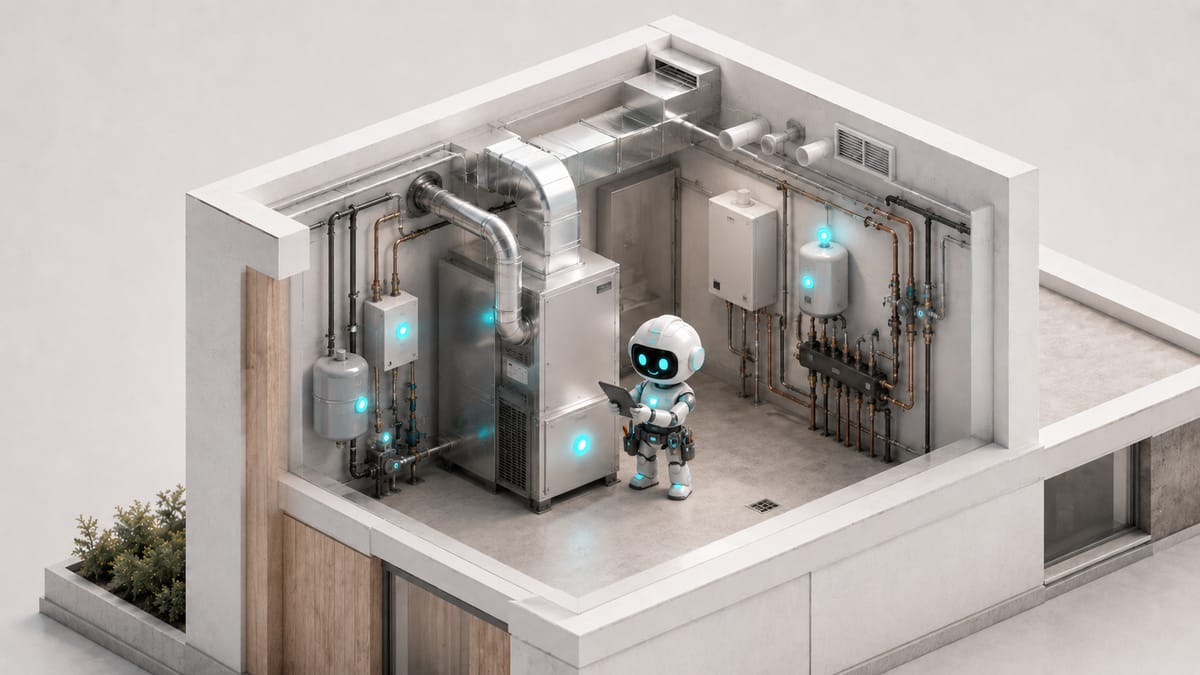 Mechanical room with furnace, expansion tanks, and ducts tracked by Fixr